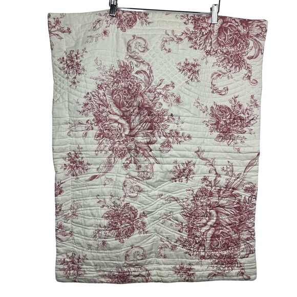 Melange Home Red Toile Embroidered Vintage French Inspired Cotton Pillow 1 Sham - Picture 2 of 10